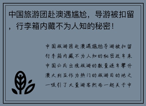 中国旅游团赴澳遇尴尬，导游被扣留，行李箱内藏不为人知的秘密！